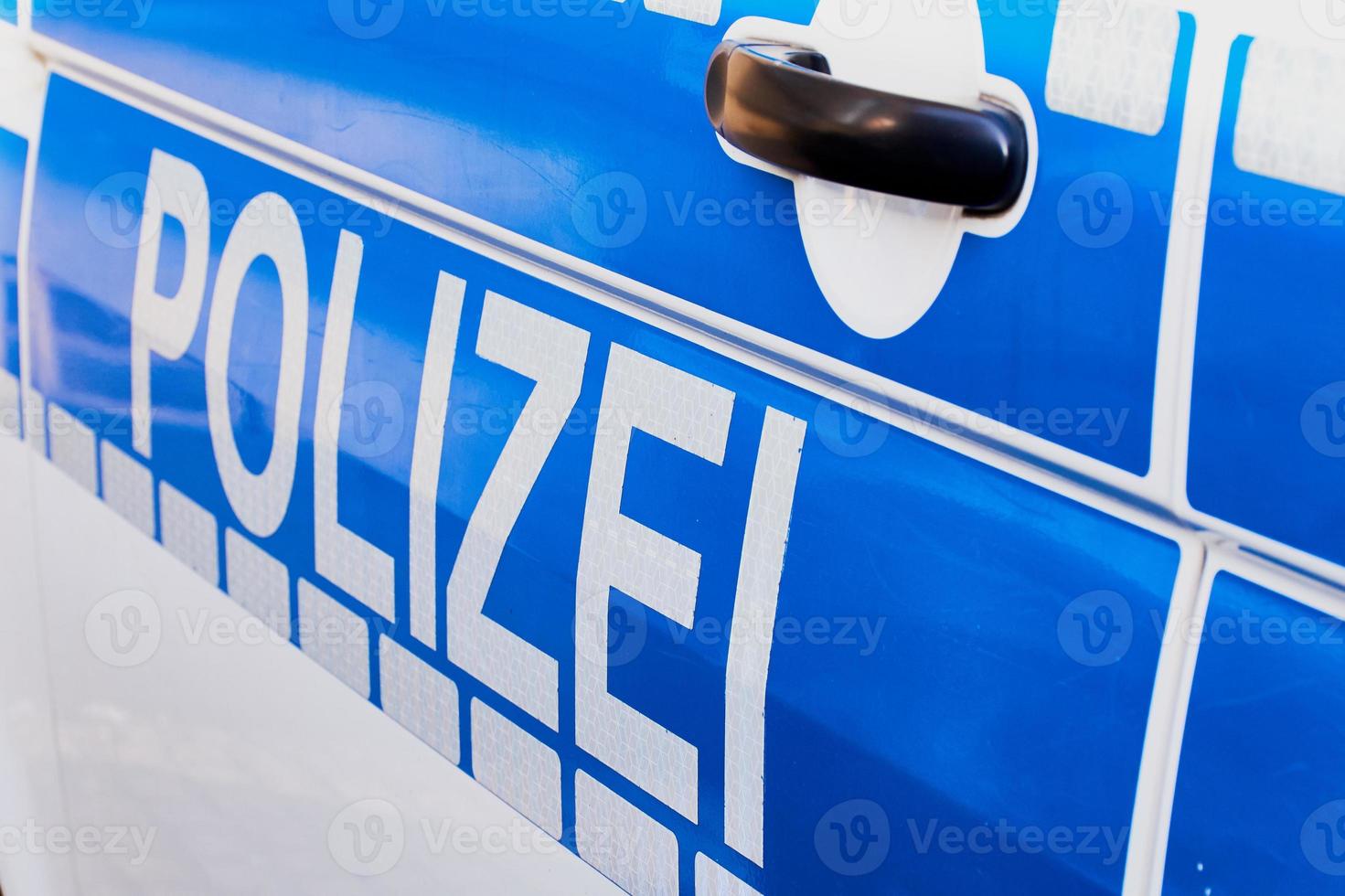 Polizei is the German word for police, here written on a German police car photo