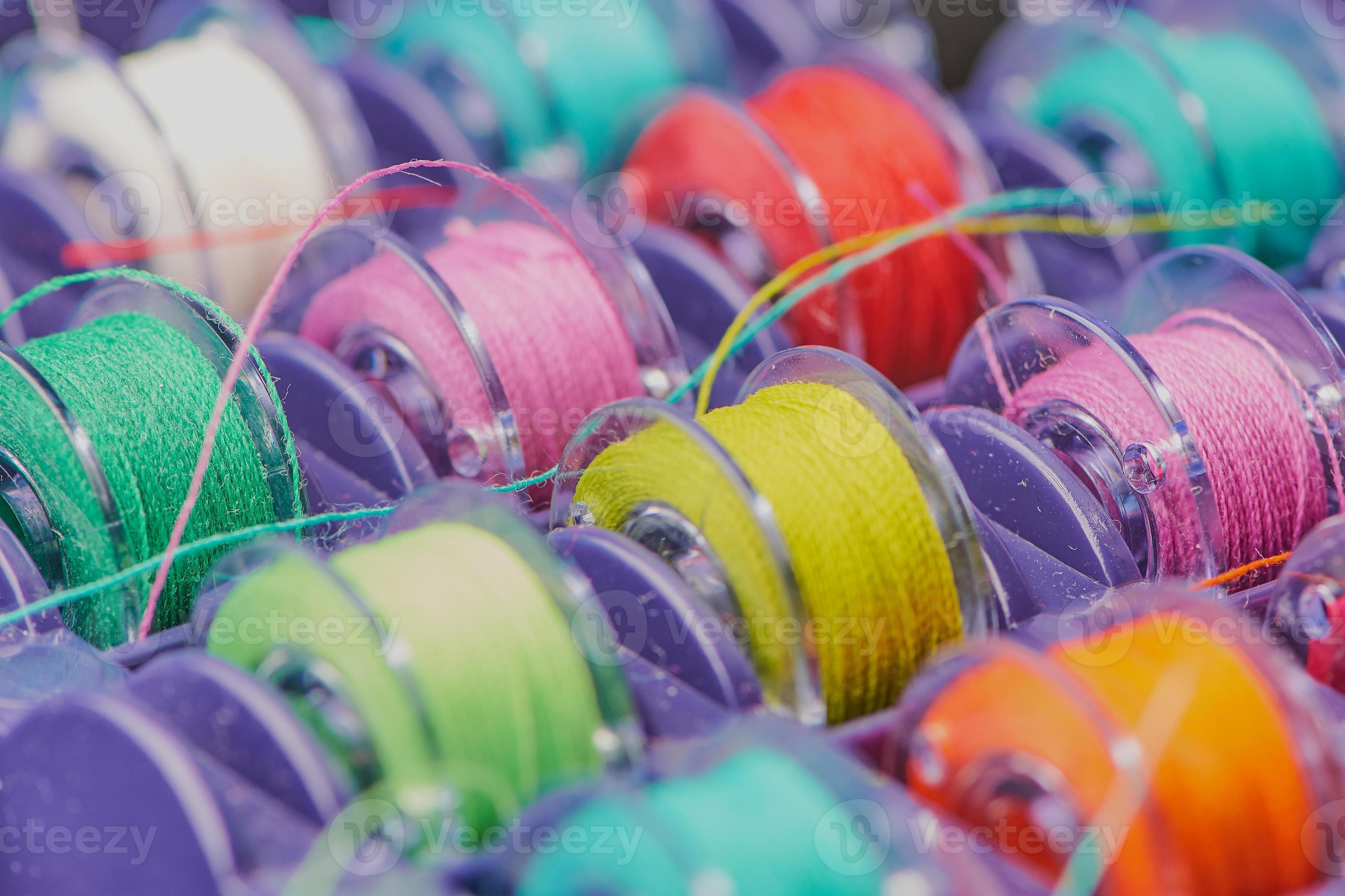 Macro Picture Of Yarn Bobbins Of Different Colors Stock Photo