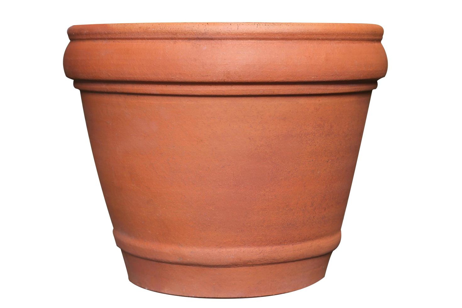 Terracotta clay pot isolated on white background photo