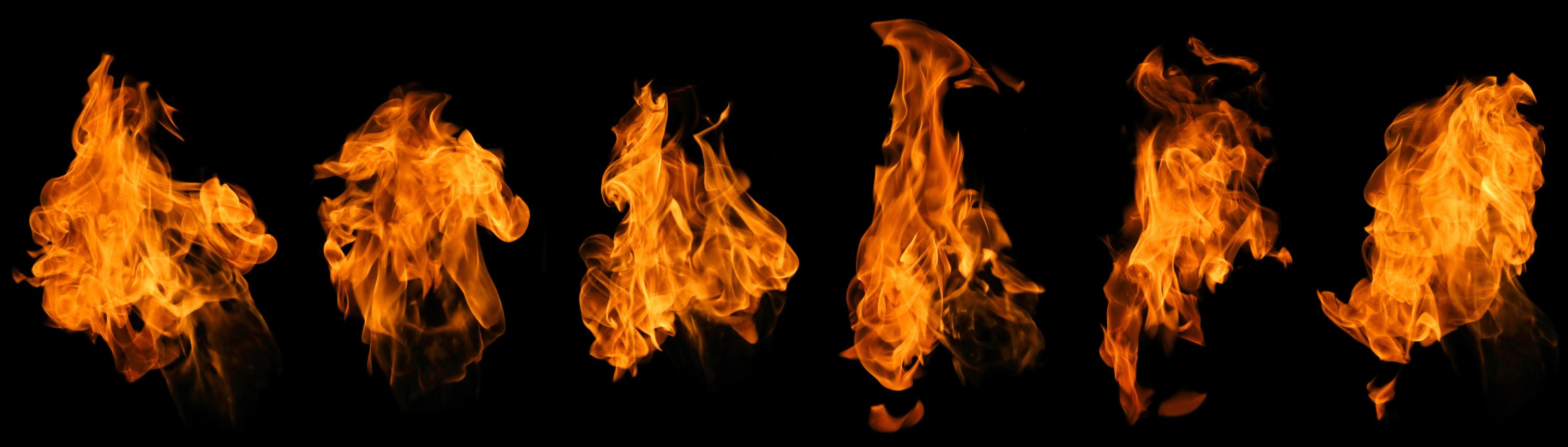 Fire collection set of flame burning isolated on dark background for graphic design purpose photo