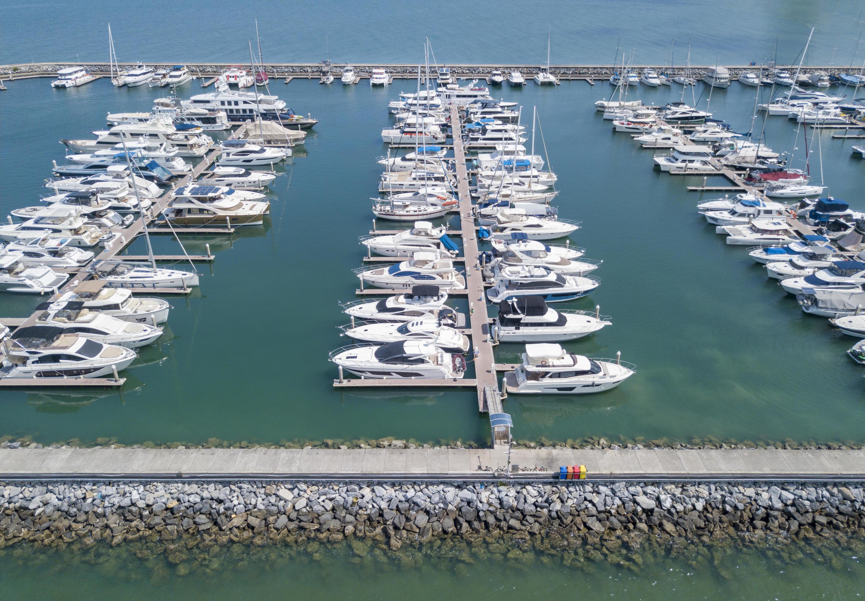 Marine port for yacht, motorboat, sailboat parking service and moorings