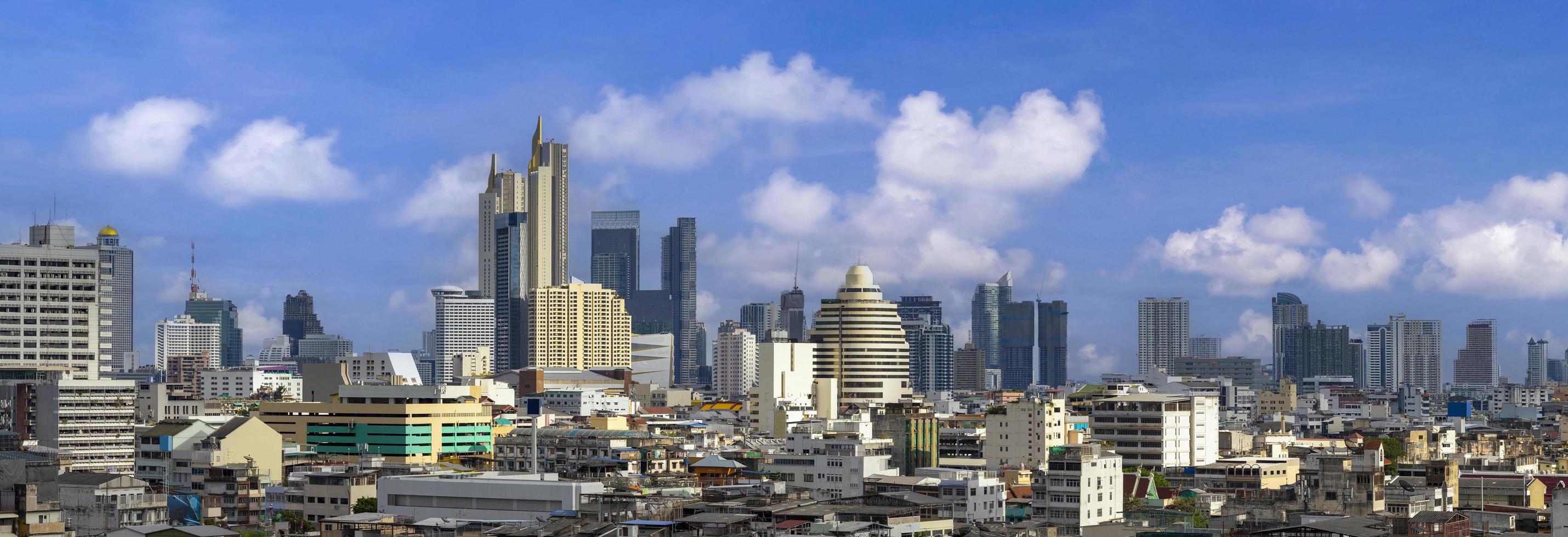 Panorama aerial view of downtown urban area of Bangkok with blue sky for cityscape and development photo