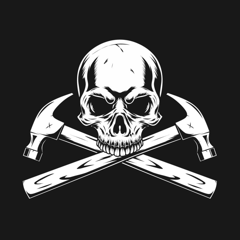 skull and crossed hammer illustration vector