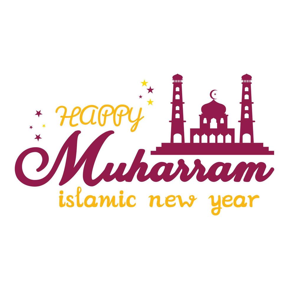 Happy Islamic new year celebration, Happy Muharram Islamic new year, vector graphic of the mosque, Stylish Font design for Islamic new year. Commemorating happy Muharram day.