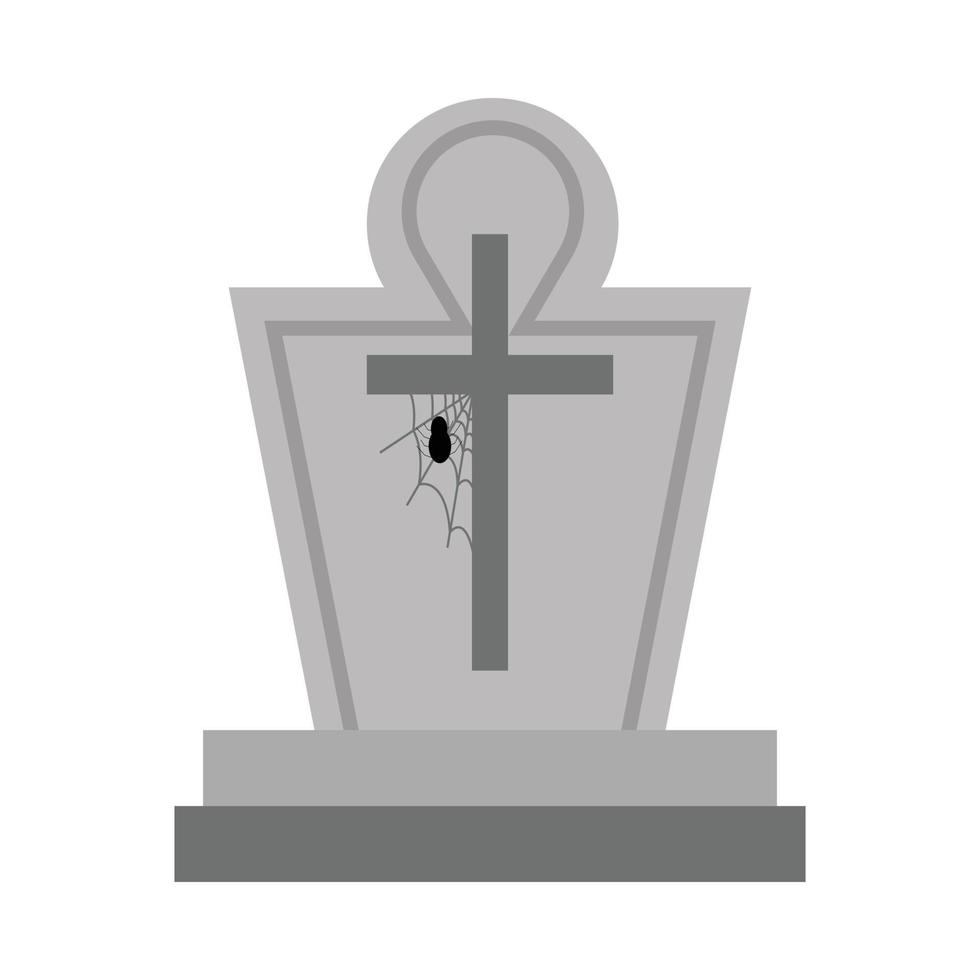 vector de tumba de piedra aterradora de Halloween con una araña. diseño de ilustración de halloween con la tumba de piedra y el signo cristiano. antiguo diseño de tumba aterradora con telaraña.