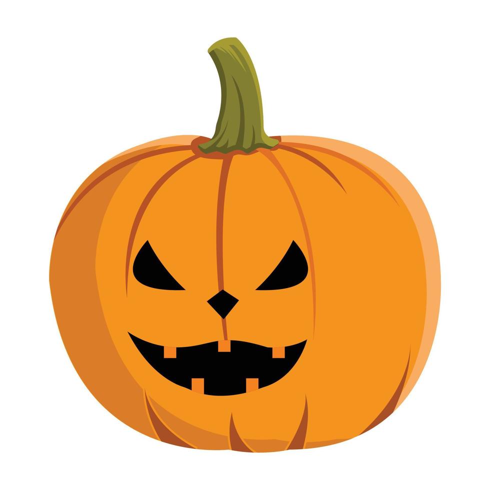 Halloween pumpkin design with a scary face on a white background. Pumpkin vector illustration for Halloween event with orange and green color. Spooky Halloween costume element.