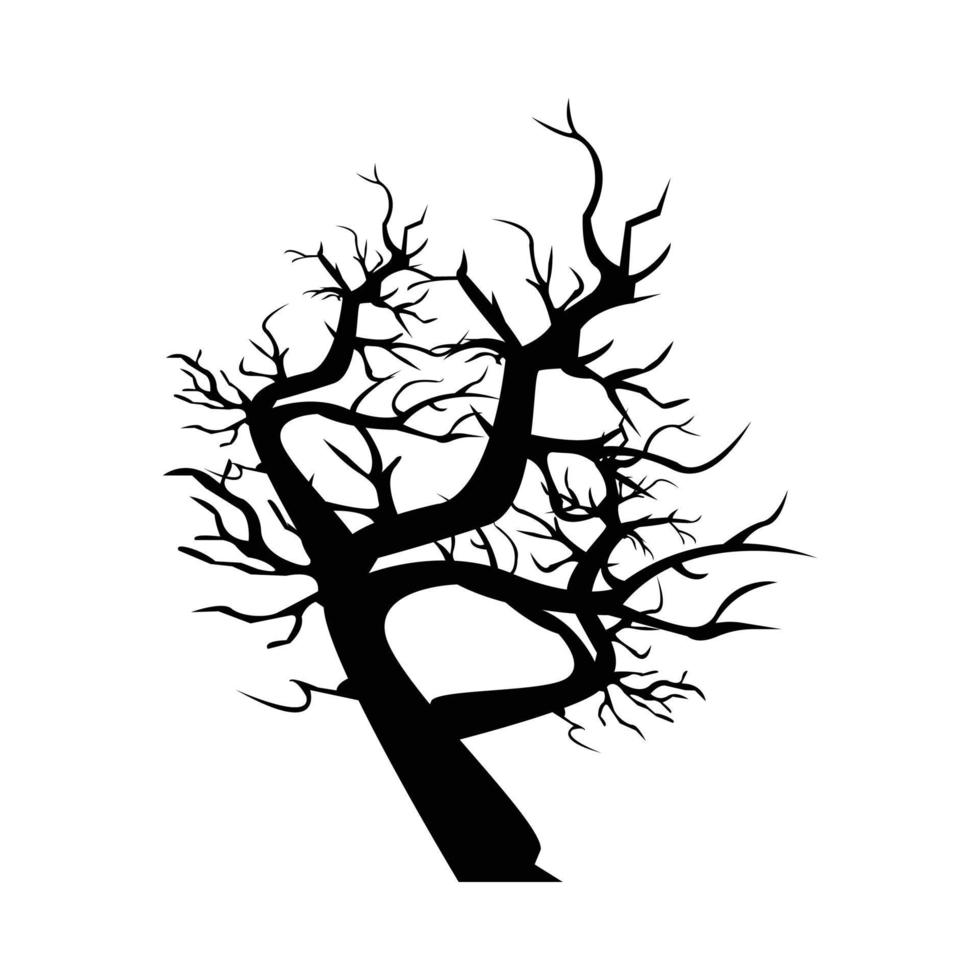 ilustración de vector de silueta de árbol muerto sobre un fondo blanco para halloween. diseño de silueta de árbol grande de halloween con color negro oscuro. diseño vectorial espeluznante para halloween.