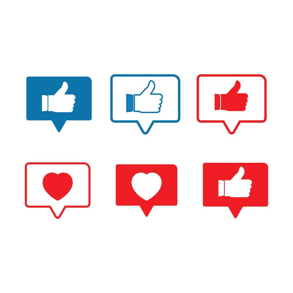 Social media button design elements. Love and like multiple shape social media button stylish vector design. Blue and red color shade vector illustration of social media button.