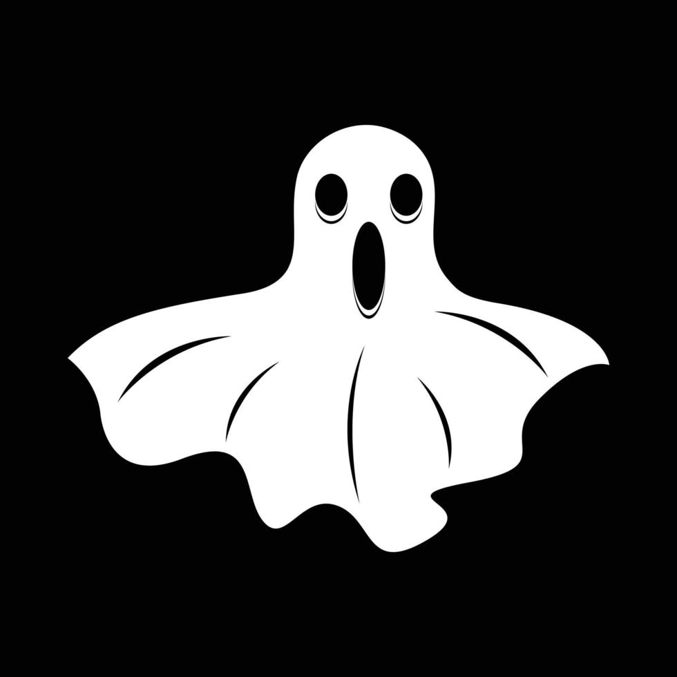 diseño fantasma blanco de halloween sobre un fondo negro. fantasma con diseño de forma abstracta. ilustración de vector de elemento de fiesta de fantasma blanco de halloween de miedo. vector fantasma con una cara de miedo.