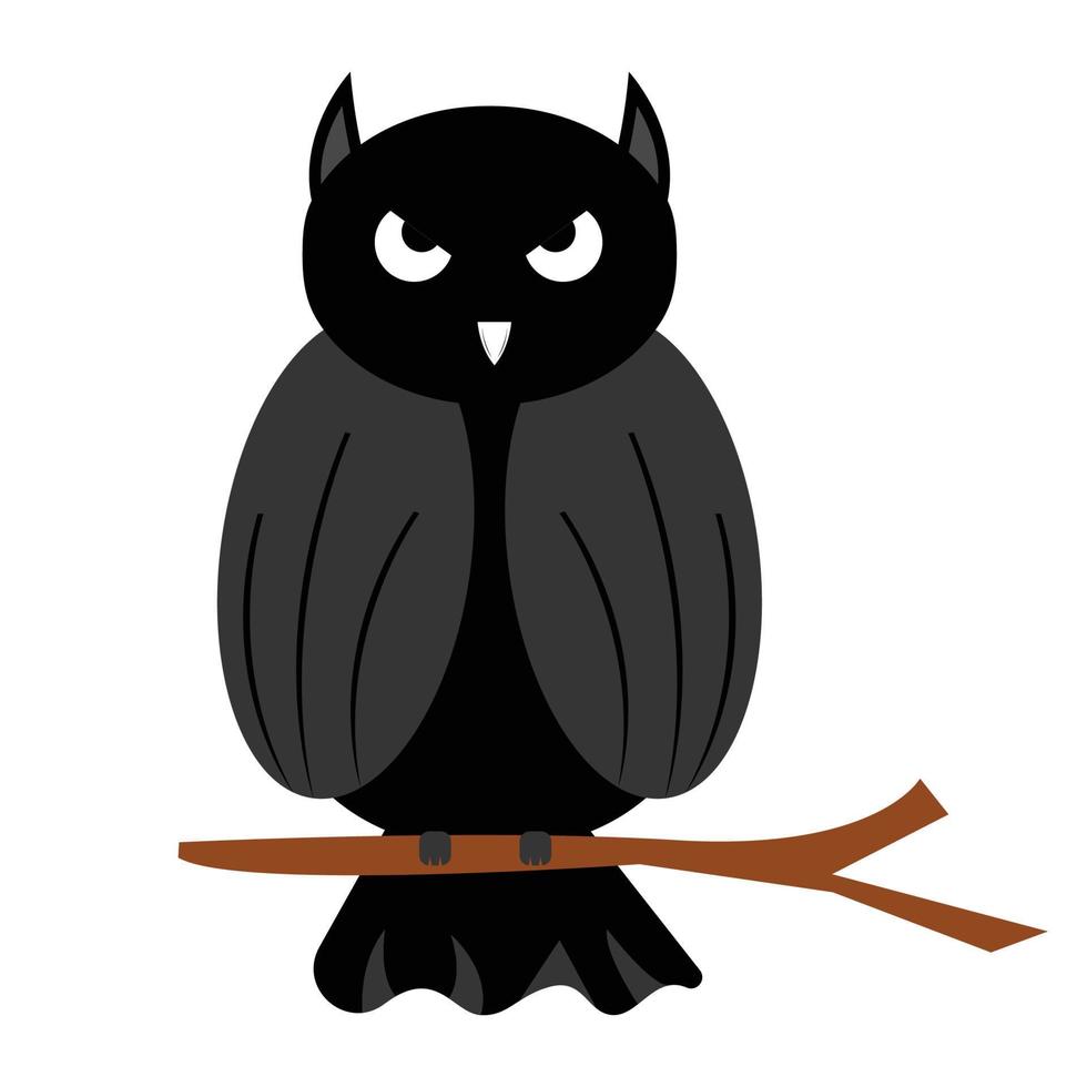 Halloween scary-faced owl design on a white background. Halloween owl vector illustration with dark black color shade. Scary Halloween owl design.