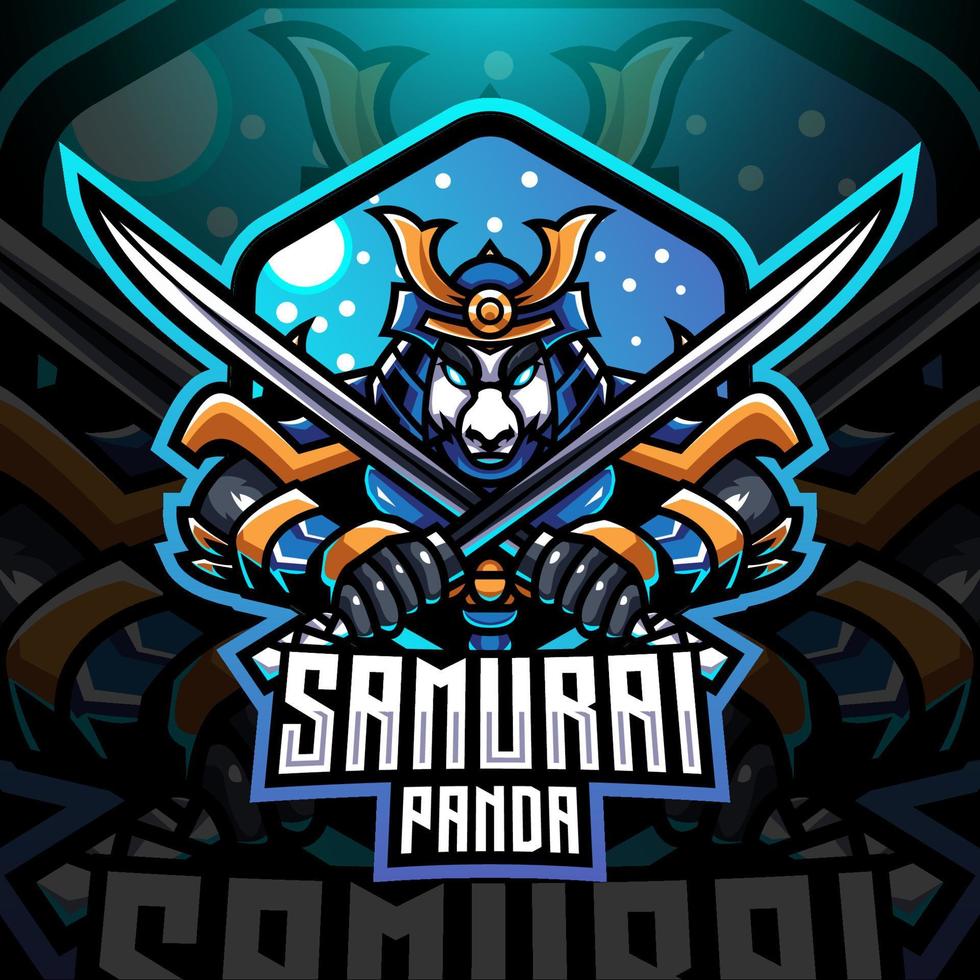 logotipo de la mascota samurai panda esport vector