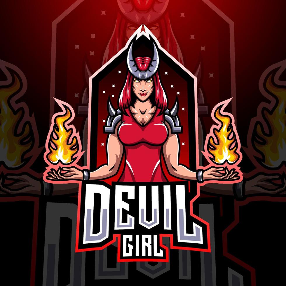 diseño del logotipo de la mascota del esport de la chica del diablo vector