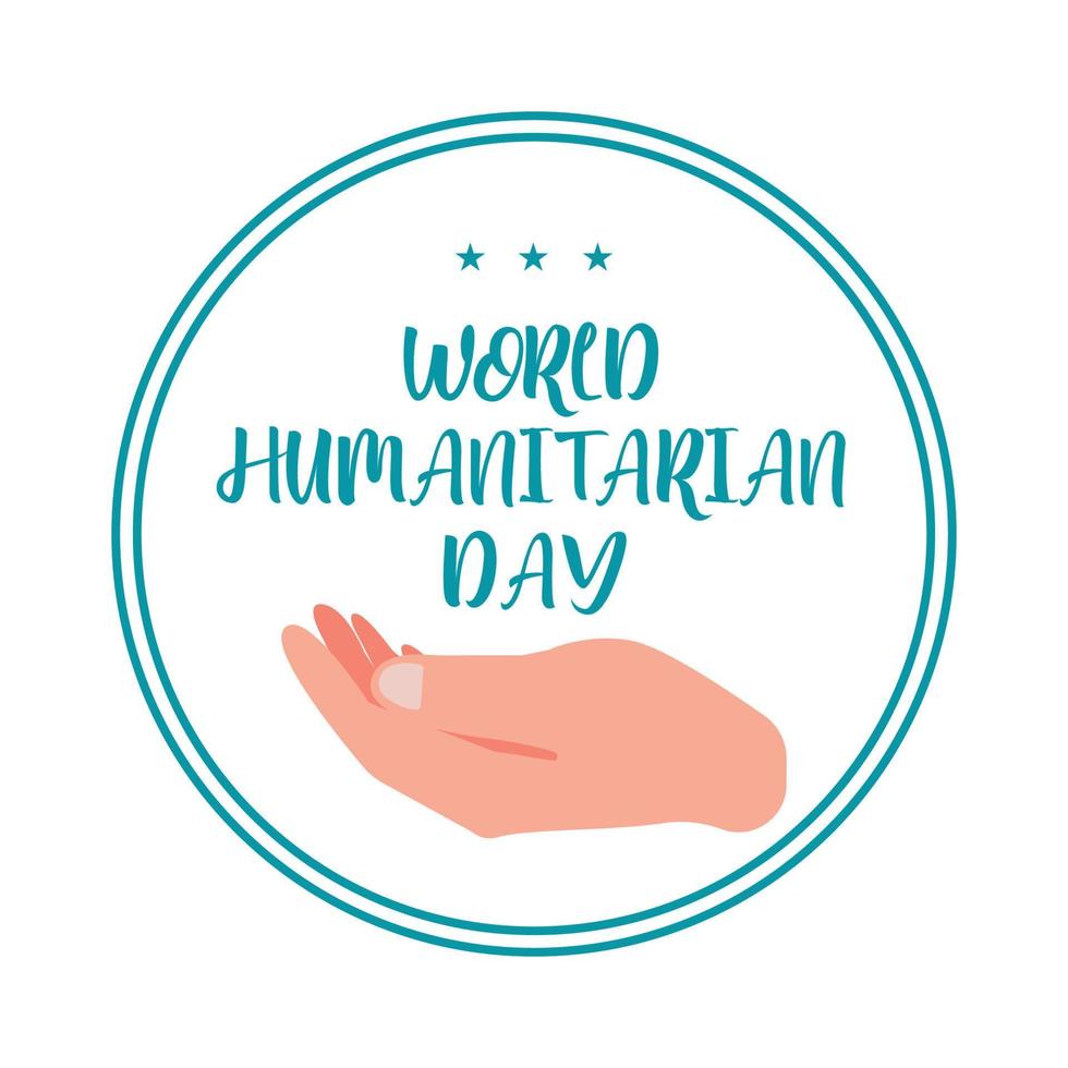 World humanitarian day illustration. Humanitarian day special vector with hand shape and circle. Men vector inside a blue round shape. Creative design element.
