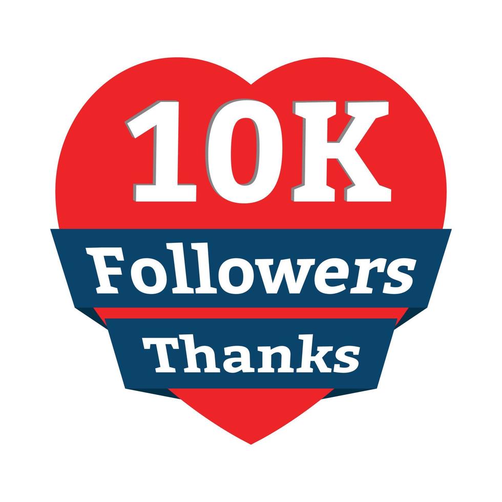 10K followers button with love vector illustration. Social media follower button with red color shade. Thanksgiving vector design for social media 10K followers celebration.