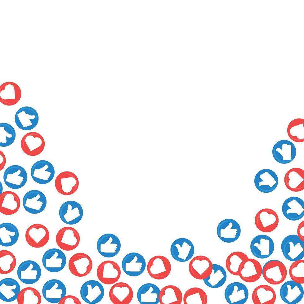 Social media like and love frame design. Like and love social media element frame with red and blue color shade. Frame with social media like and love button collection on a white background. vector