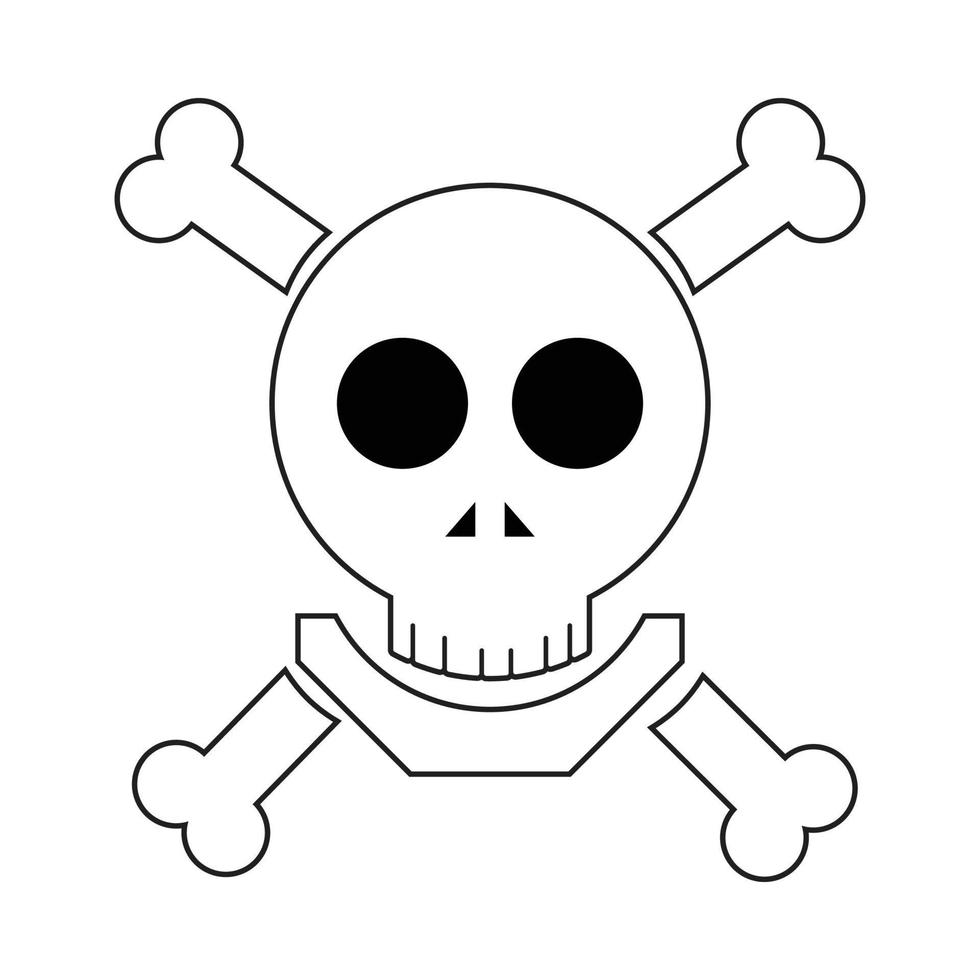 Halloween skull shape with white bone vector illustration. Danger sign with white skull bone and dark black eyes. Danger sign for multi-purpose icon design.