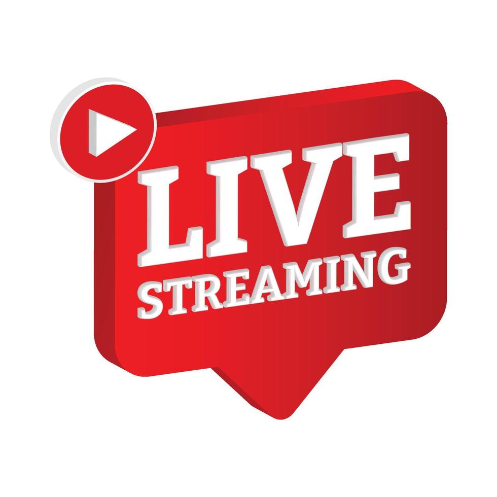 Live streaming 3D icon design for the broadcast system. Stylish live streaming icon with red color shade. Simple 3D red and white television or social media lower third button design. vector