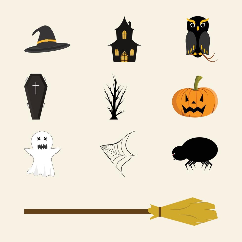 Halloween spooky element design collection. Halloween scary party element vector design on an off-white background. Halloween element with multiple colors.