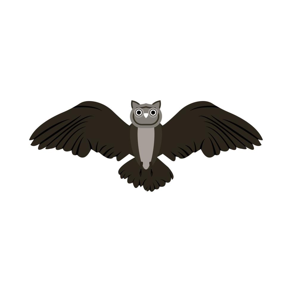 Halloween spooky flying owl with dark black and yellow color shade. Scary design for Halloween event vector illustration. Halloween scary owl with spread wings design on a white background.