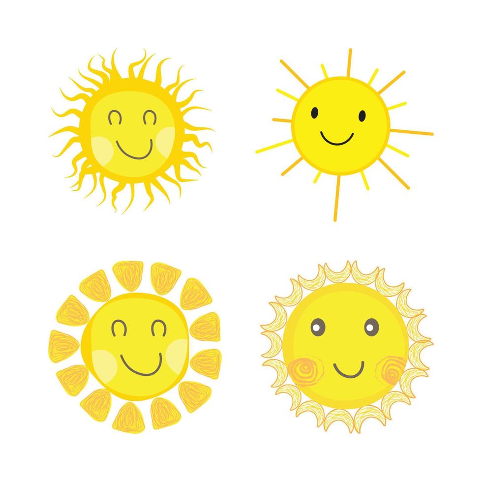 Beautiful Sun sticker with a round shape and yellow, orange color. Cute sun with smiling face. Orange sunray coming out from sun vector design. Sun vector social media sticker collection.