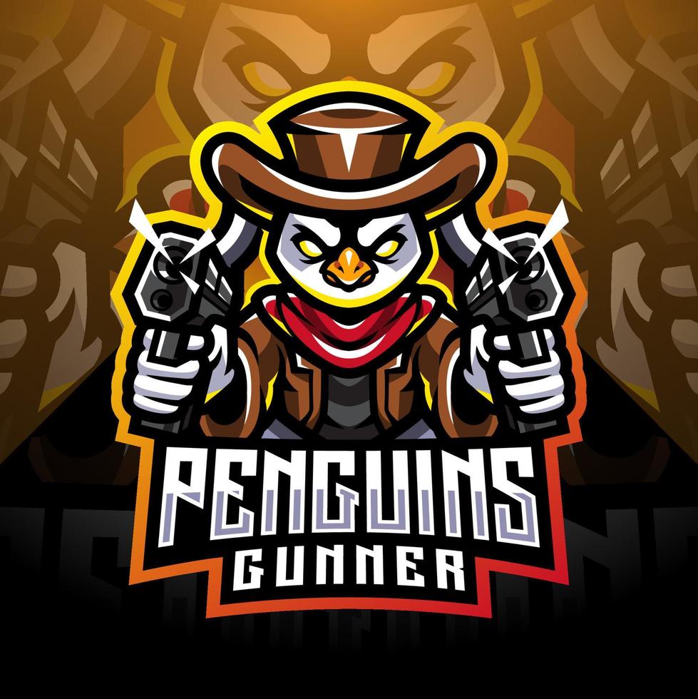 diseño del logotipo de la mascota del esport del artillero pingüino vector