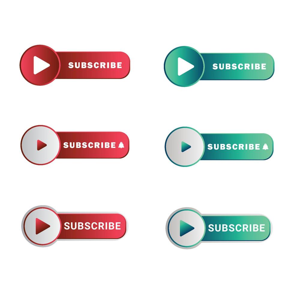 Red and green subscribe button in flat style vector illustration. Stylish metallic subscribe button with red and green color shade and white background vector illustration with round shapes.