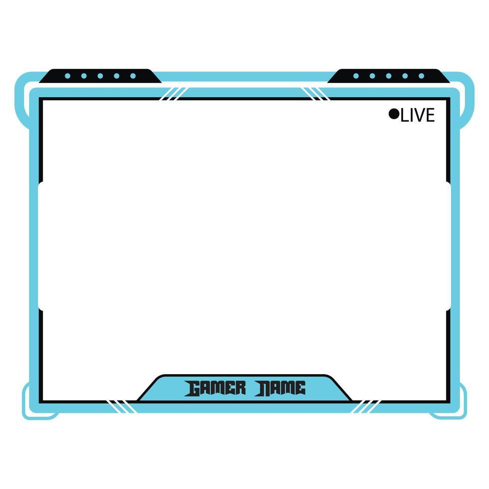 Stylish gaming frame overlay for the live streamer. Gamer overlay for live streamers. Light blue color stylish live gaming overlay frame with black shade. Live stream overlay for online gamers. vector