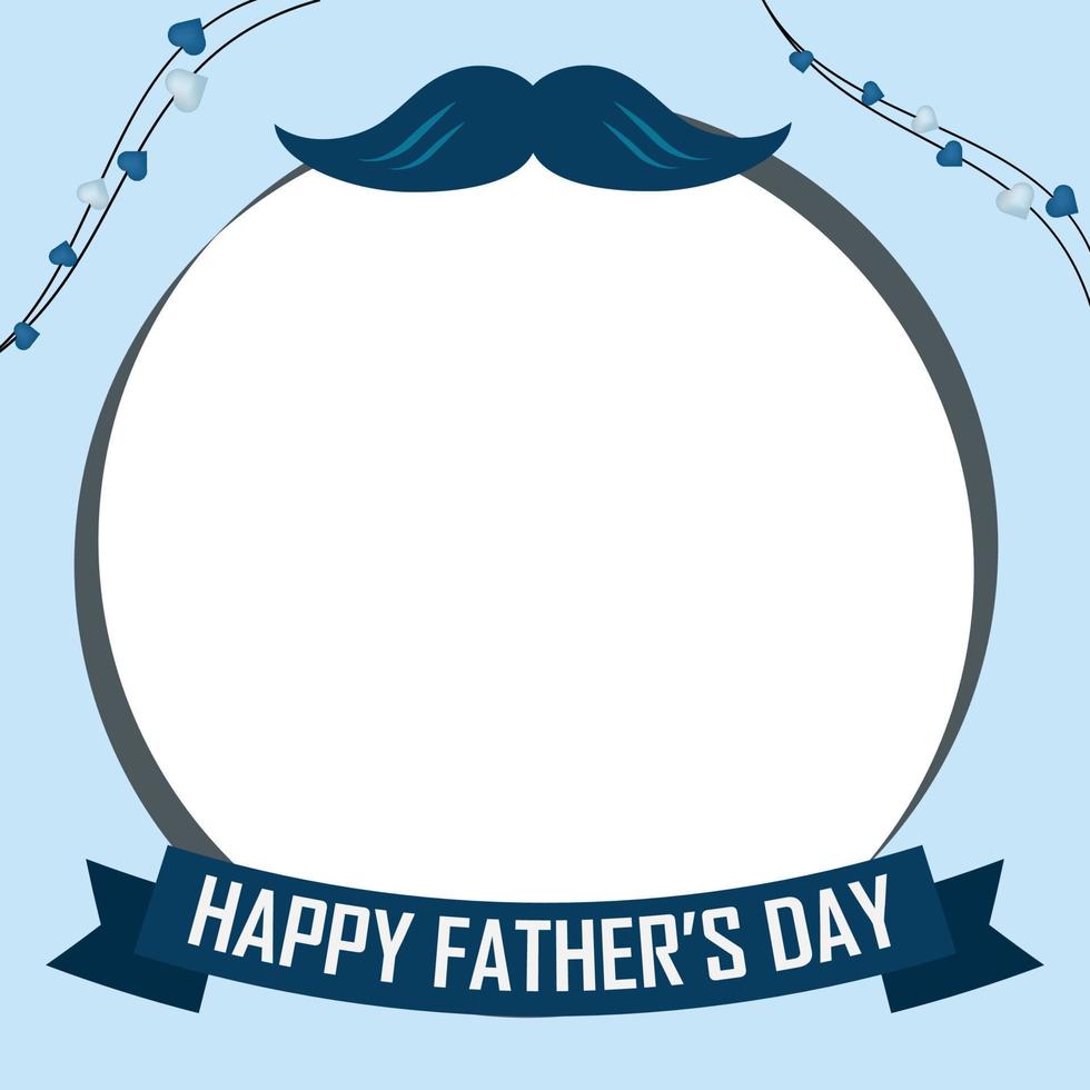 Stylish Fathers Day greeting design with a mustache and ribbon. Modern Social media frame for father's day. Beautiful happy father's day frame for social media blue color. vector