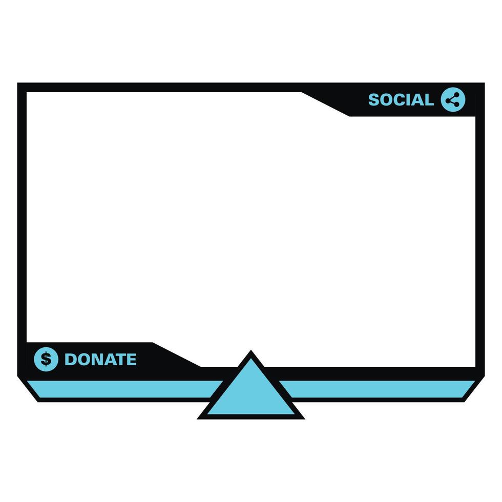 Stylish live game streaming overlay with cyan color shade. Stylish live streaming overlay frame. Screen overlay for live streamers. Light blue and black color overlay frame with donation buttons. vector