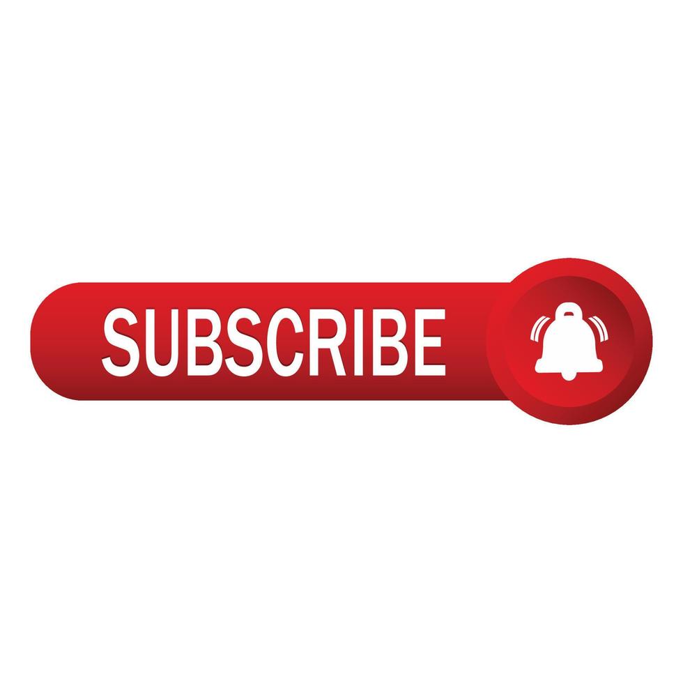 Red subscribe button with a white bell icon inside a round shape. Text effect on a white background. Subscribe pictogram vector illustration for business concepts.