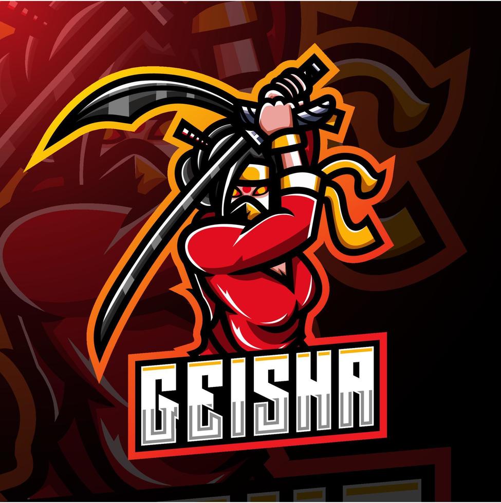 diseño de logotipo de mascota geisha esport vector