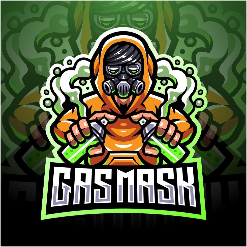 diseño de la mascota del logotipo de la máscara de gas esport vector