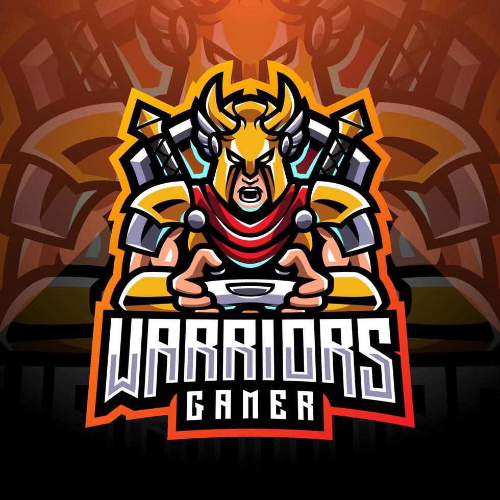 logotipo de la mascota del esport del jugador guerrero vector