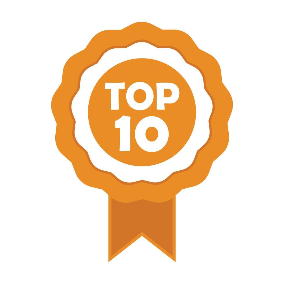 Single Badge with orange and white color shade. A single orange badge on white background. Top 10 single badge with ribbon. vector