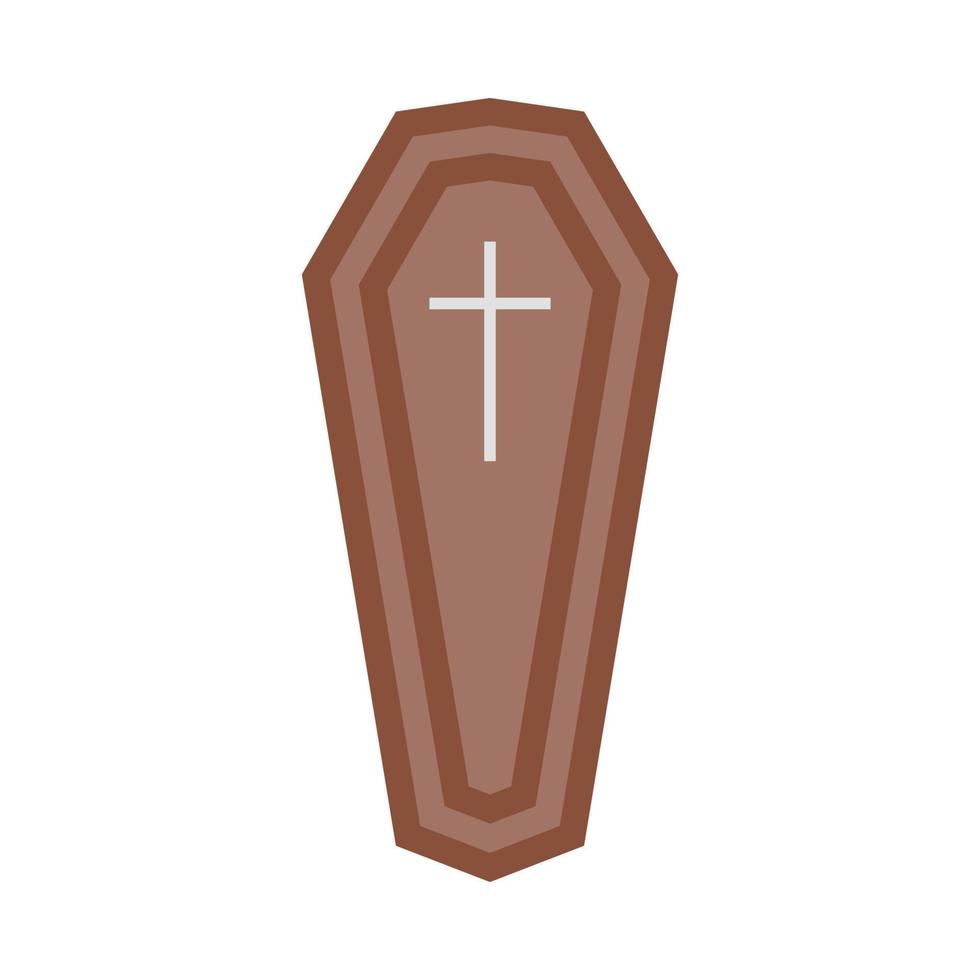 Halloween burial coffin design on a white background. Coffin with isolated shape design. Halloween burial coffin party element vector illustration. Coffin vector with a Christian cross symbol.