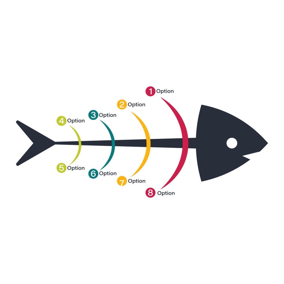 diseño infográfico de peces con ranura de opción colorida. diseño de tragamonedas infográfico de peces multicolores sobre fondo blanco, elementos infográficos para el concepto de negocio. vector