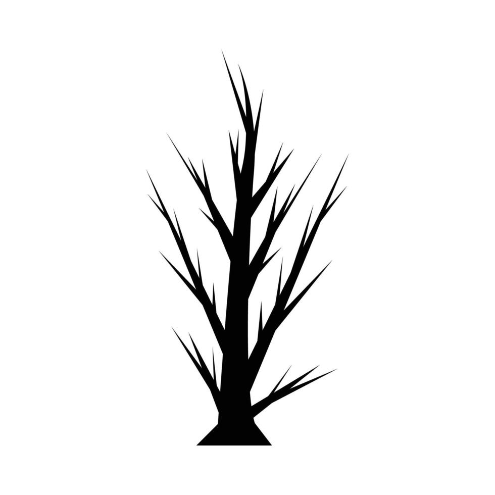 diseño de vector de árbol embrujado de miedo sobre un fondo blanco. diseño de silueta de árbol muerto de halloween con sombra de color negro oscuro. Diseño aterrador de Halloween para eventos de Halloween con ilustración de vector de árbol seco.
