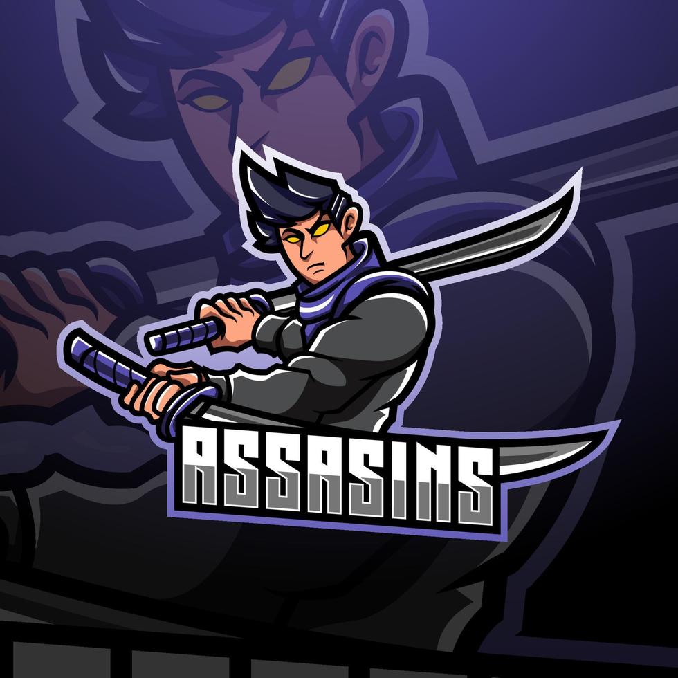 diseño de logotipo de la mascota de assassin esport vector