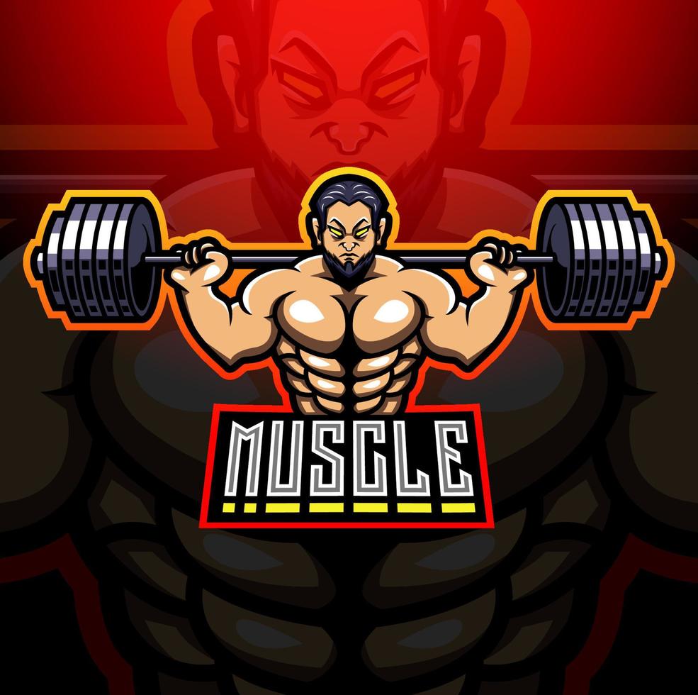 Muscle man esport mascot logo design vector