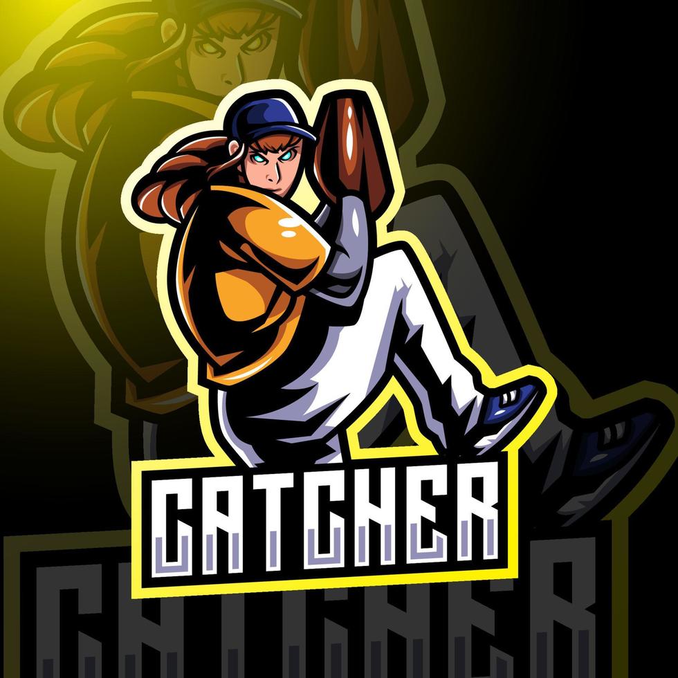 diseño de logotipo de mascota catcher esport vector
