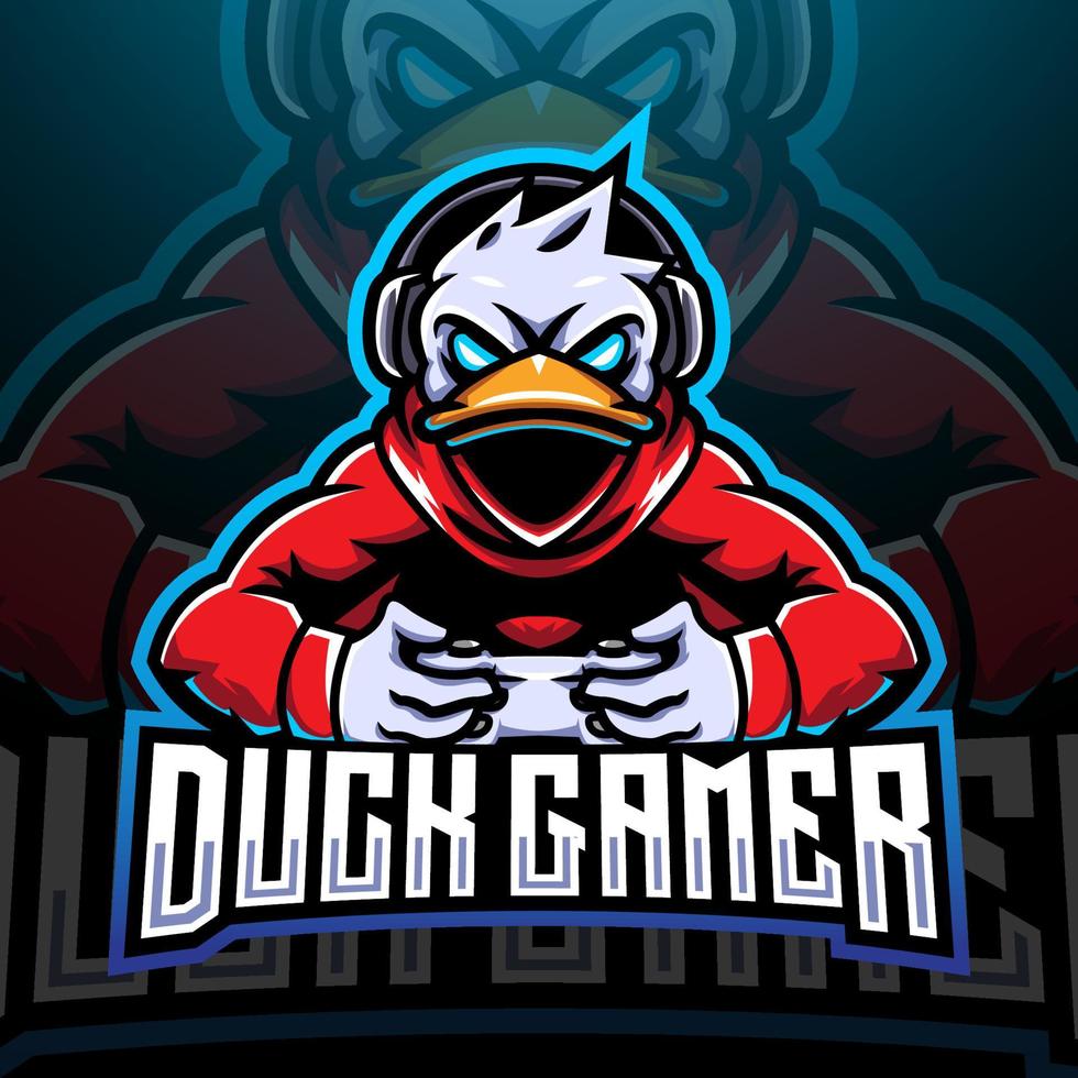 diseño de logotipo de mascota de esport de jugador de pato vector