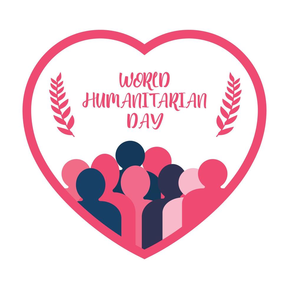 World humanitarian day illustration. Humanitarian day special vector with hand shape and leaf. Men vector inside a love shape. Creative design.
