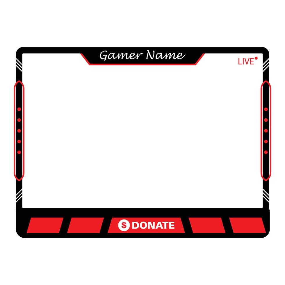 Gaming frame overlay for the live streamer. Digital style gamer overlay for live streamers. Red color stylish live gaming overlay frame with black shade. Live stream overlay for online gamers. vector