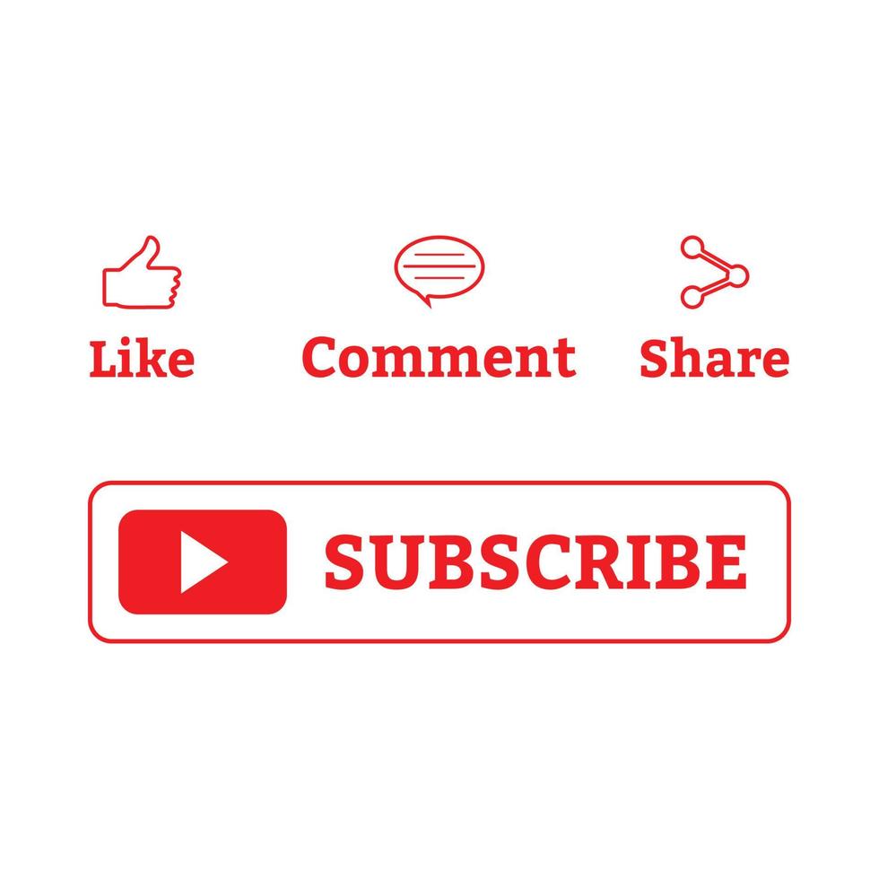 Subscribe button collection for social media vector design. Simple red and white color subscribe button collection. Social media button elements with like, share, and comment sections.