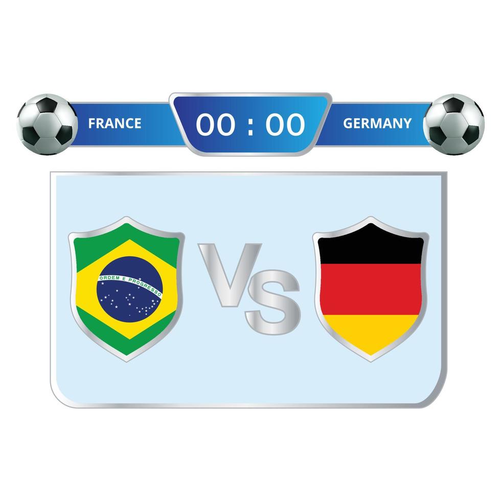 Football game scoreboard stylish collection. Soccer scoreboard with blue color shade and soccer ball. Sports scoreboard with the national flag. Brazil VS Germany matches the lower third overlay. vector