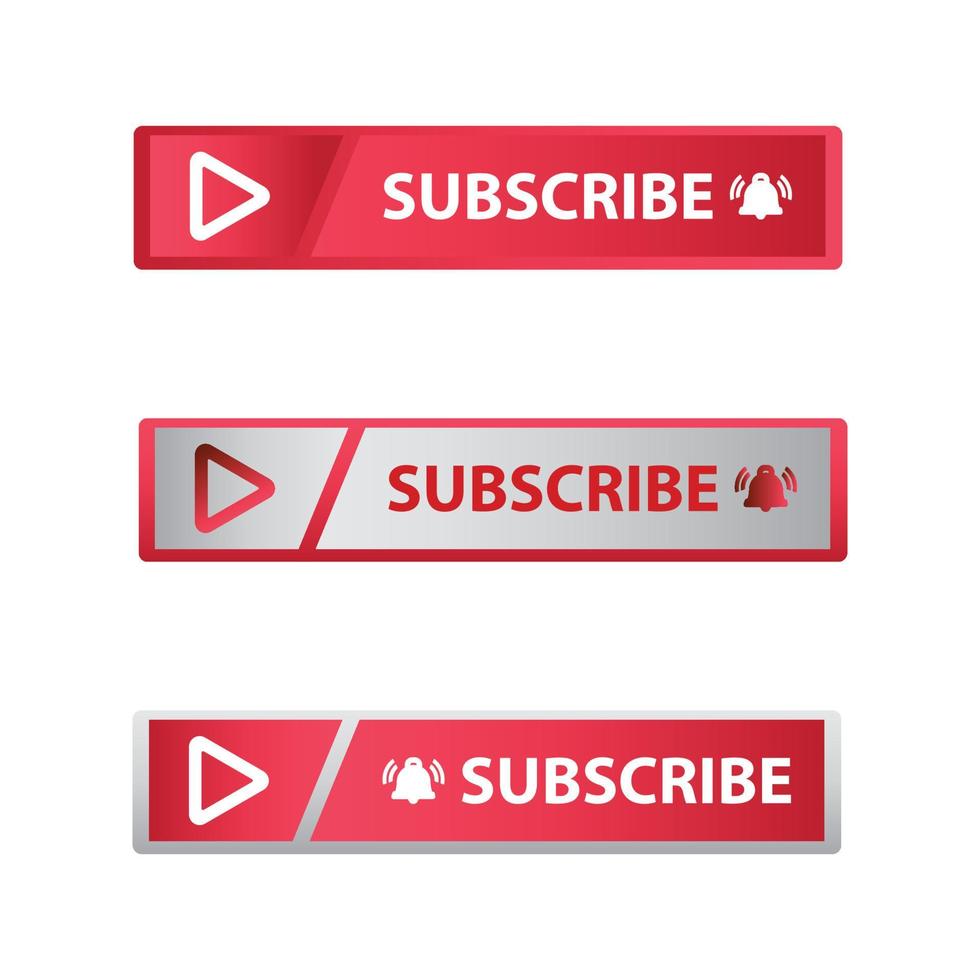 Red and ash subscribe button in flat style rectangle vector illustration. Stylish rectangle metallic subscribe button with red and ash color. White background vector illustration with the bell icon.