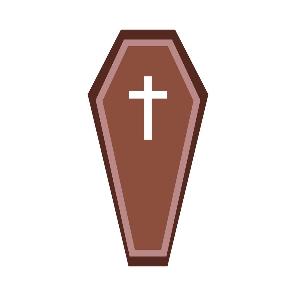 Halloween coffin vector design on a white background. Halloween coffin design with wood color shade and Christian cross. Coffin vector illustration for upcoming Halloween event.
