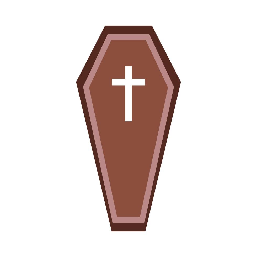 Halloween coffin vector design on a white background. Halloween coffin design with wood color shade and Christian cross. Coffin vector illustration for upcoming Halloween event.