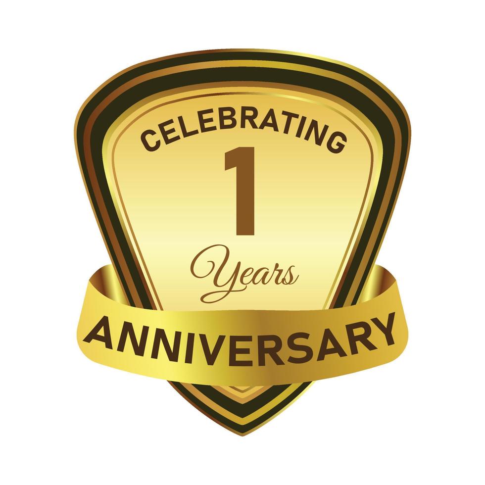 1-year special anniversary badge design with golden gradient color ...