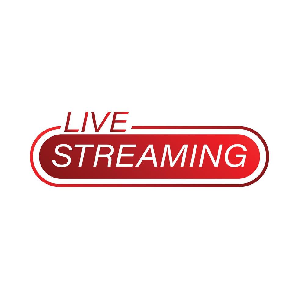 Live streaming icon design for the broadcast system. Live streaming icon with red and white color. Live streaming vector design with font effect. Stylish red and white metallic color design.